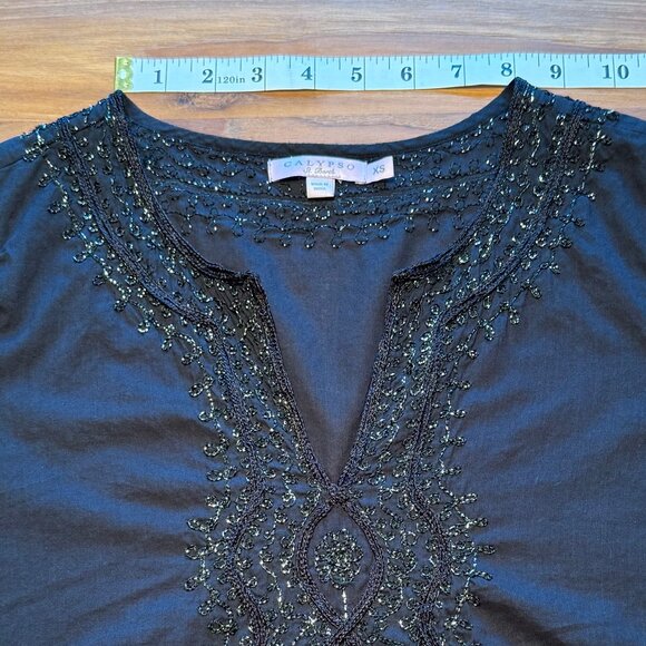 Calypso‎ St. Barth Black Tunic with Black and Silver Embroidery XS - Picture 4 of 9